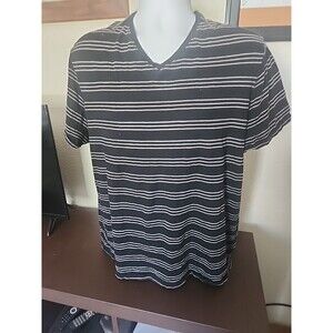 Marc Anthony Mens XXL Striped T-Shirt Black Gray Short Sleeve Crewneck Size 2XL